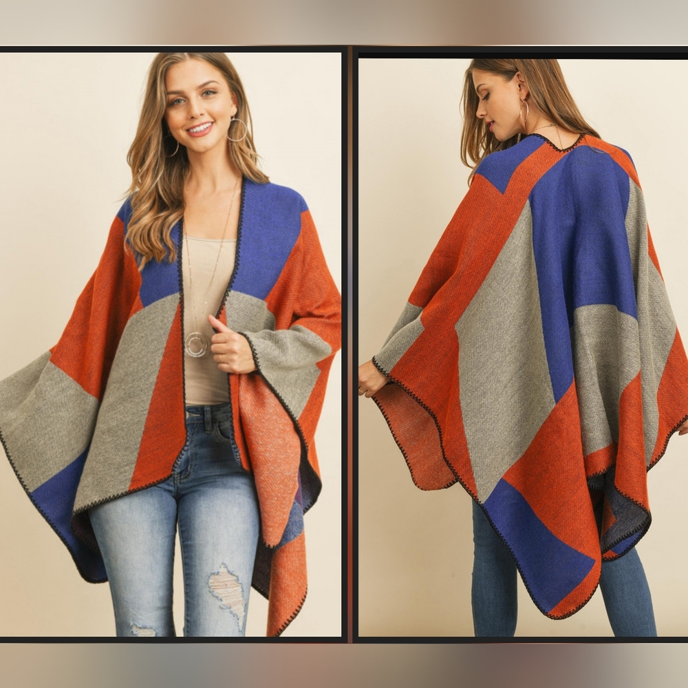 Color Block Geometric Blanket Scarf